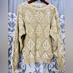 Vtg Directions USA Mens Pullover Cotton Cable Knit Sweater Union Made Sz L EUC